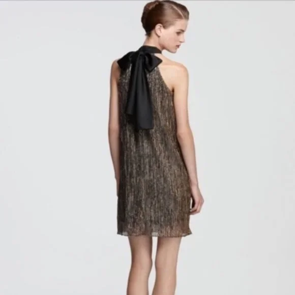 Laundry By Shelli Segal | Dresses | Laundry By Shelli Segal Metallic Gold  With Black Bow Dress Size 2 | Poshmark